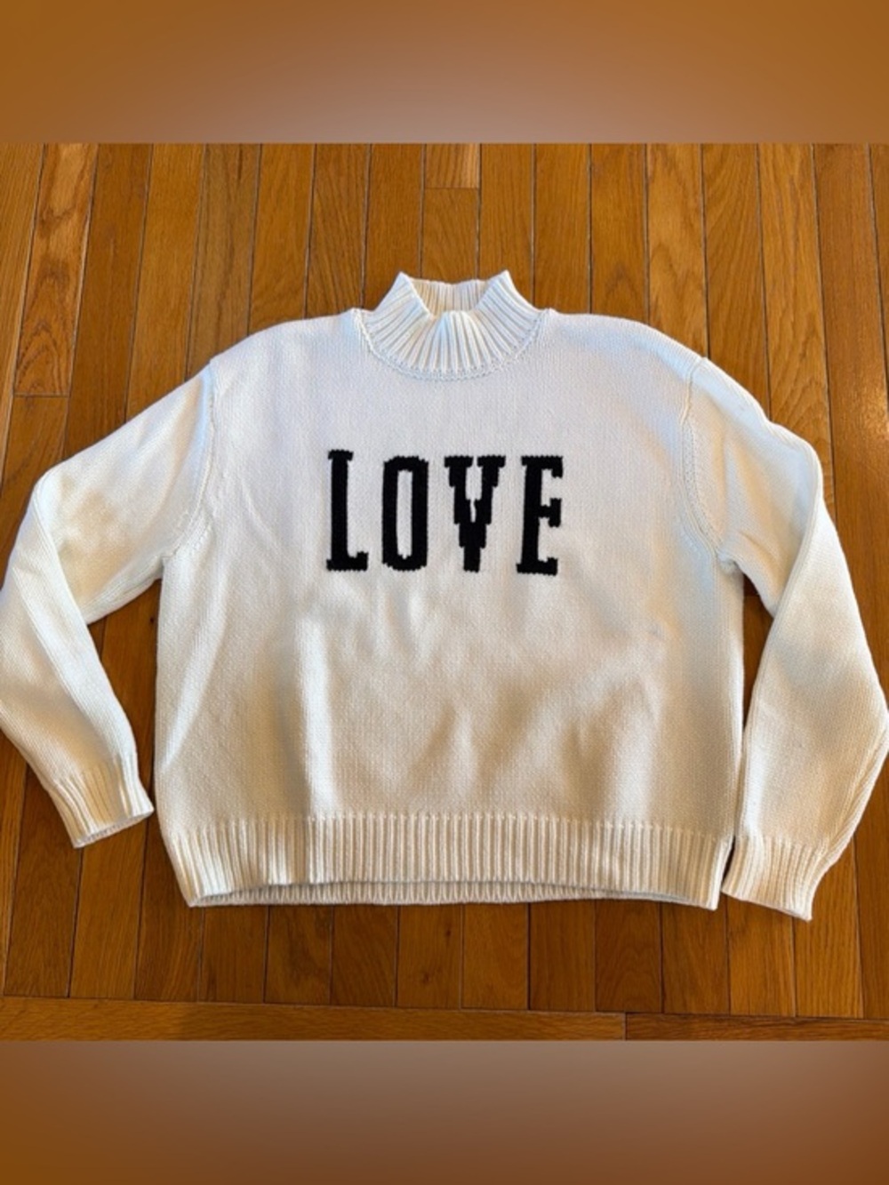 Z Supply Oversized Graphic Love Sweater Mock Neck White Women’s Size Small